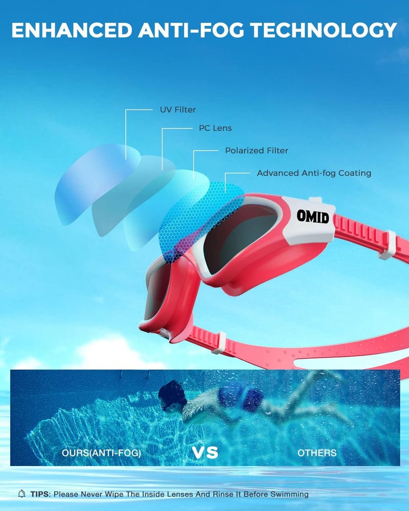 OMID Kids Swim Goggles, P2mini Polarized Swimming Goggles Comfortable for Age 6-14 - Image 4