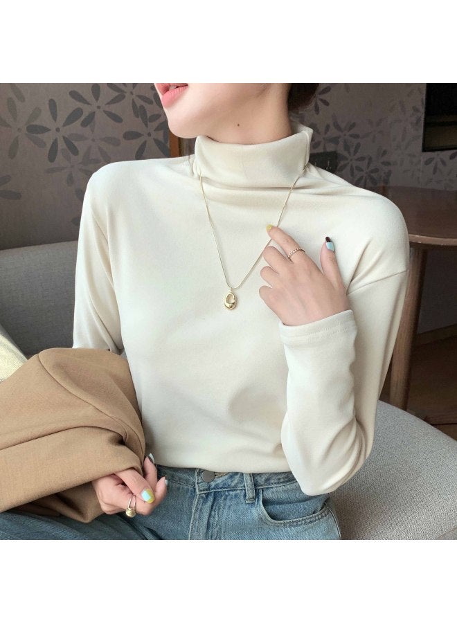 H569 High Collar Micron Velvet Base Shirt Women's Autumn And Winter Inner Thickened Double-sided Scrub Pile Collar Long-sleeved Top