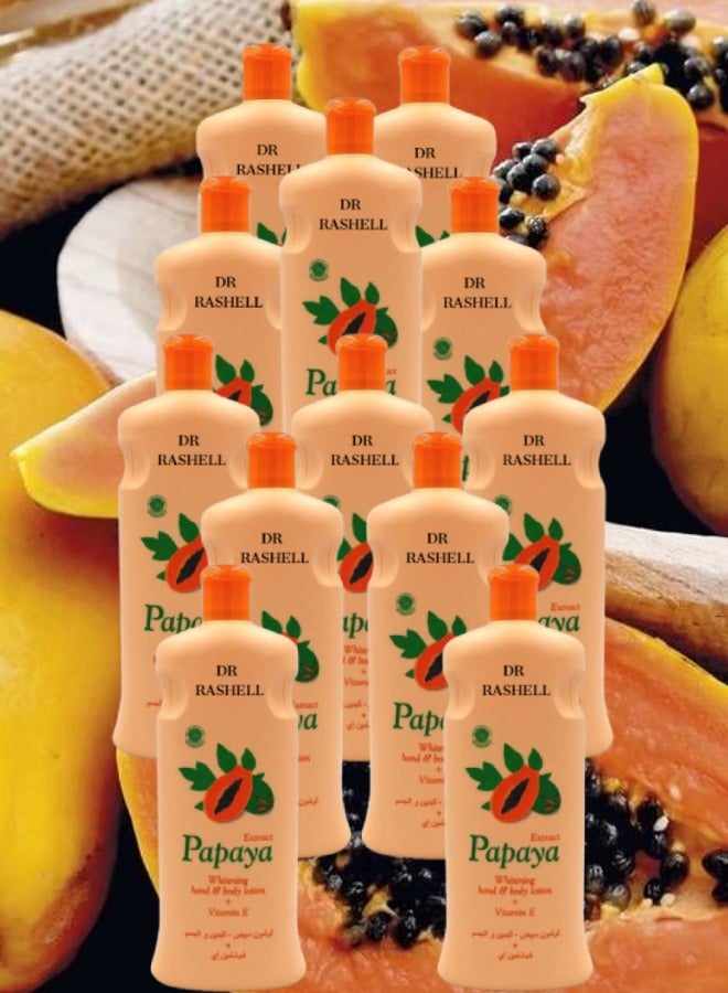 RASHELL 12 Pieces Extract Papaya Whitening Hand And Body Lotion 600ML - Image 1
