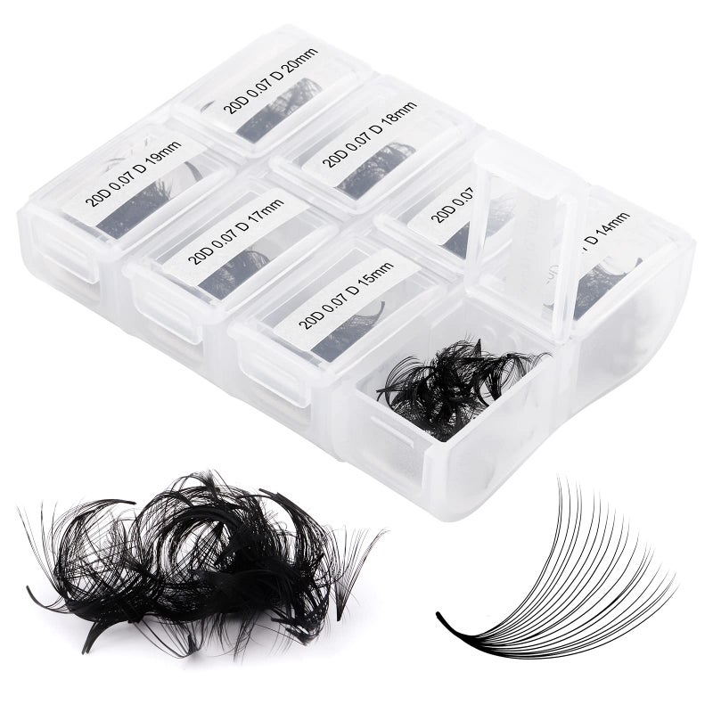 Lash Extension FADLASH 20D Premade Fans Eyelash Extensions 600pcs Pre Made Fans Lash Extensions Premade Lash Fans Volume Lash Extensions D Curl Eyelash Extension Premade Fans 20D007D1420mm