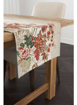 Cango Home Cream Orange Striped Flower Board Patterned Digital Printed Runner CGH1061-RN  - Image 1