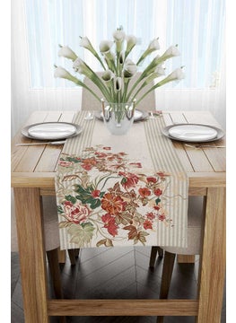 Cango Home Cream Orange Striped Flower Board Patterned Digital Printed Runner CGH1061-RN  - Image 2