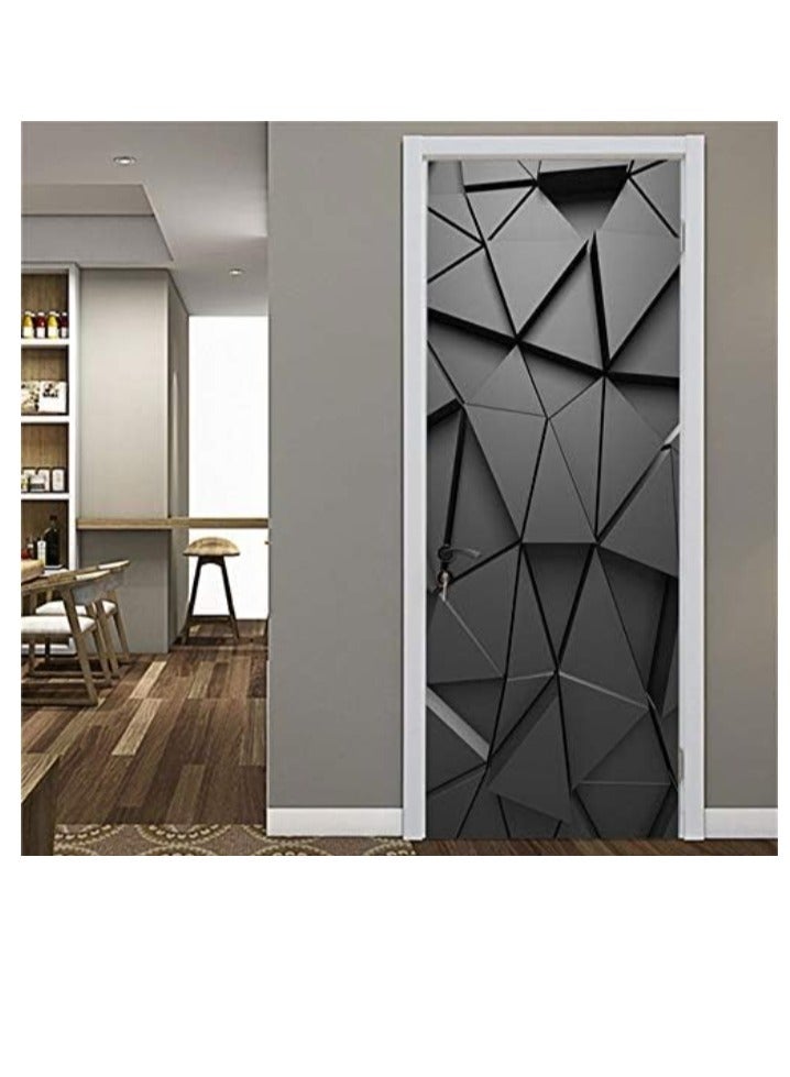 ملصقات باب ثلاثية الأبعاد جدارية، هندسية تجريدية سوداء يمكنك صنعها بنفسك ذاتية اللصق لأبواب الباب، ديكور أبواب قابل للإزالة مقاوم للماء، 77 × 200 × 2 سم - Image 1