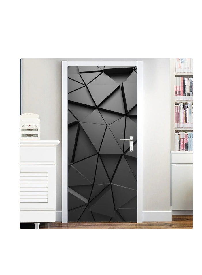 ملصقات باب ثلاثية الأبعاد جدارية، هندسية تجريدية سوداء يمكنك صنعها بنفسك ذاتية اللصق لأبواب الباب، ديكور أبواب قابل للإزالة مقاوم للماء، 77 × 200 × 2 سم - Image 4