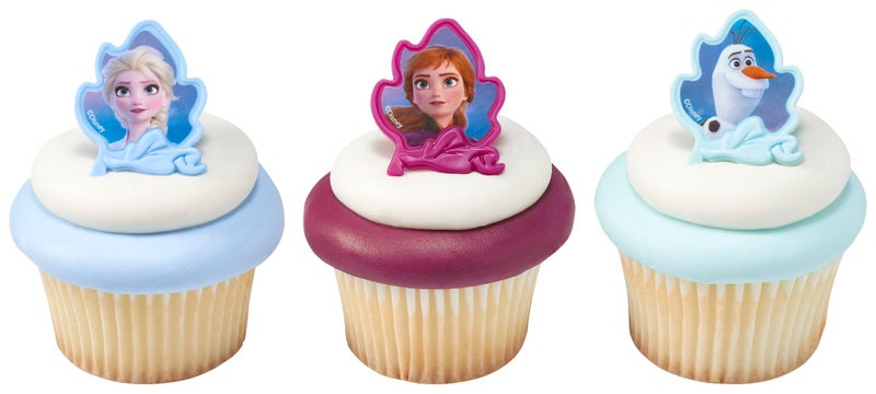 DecoPac زينة كعك ديكو باك من فيلم فروزن II على شكل خواتم تضم إلسا وآنا وأولاف للاحتفالات بعيد الميلاد والكريسماس - عبوة 24 - Image 1