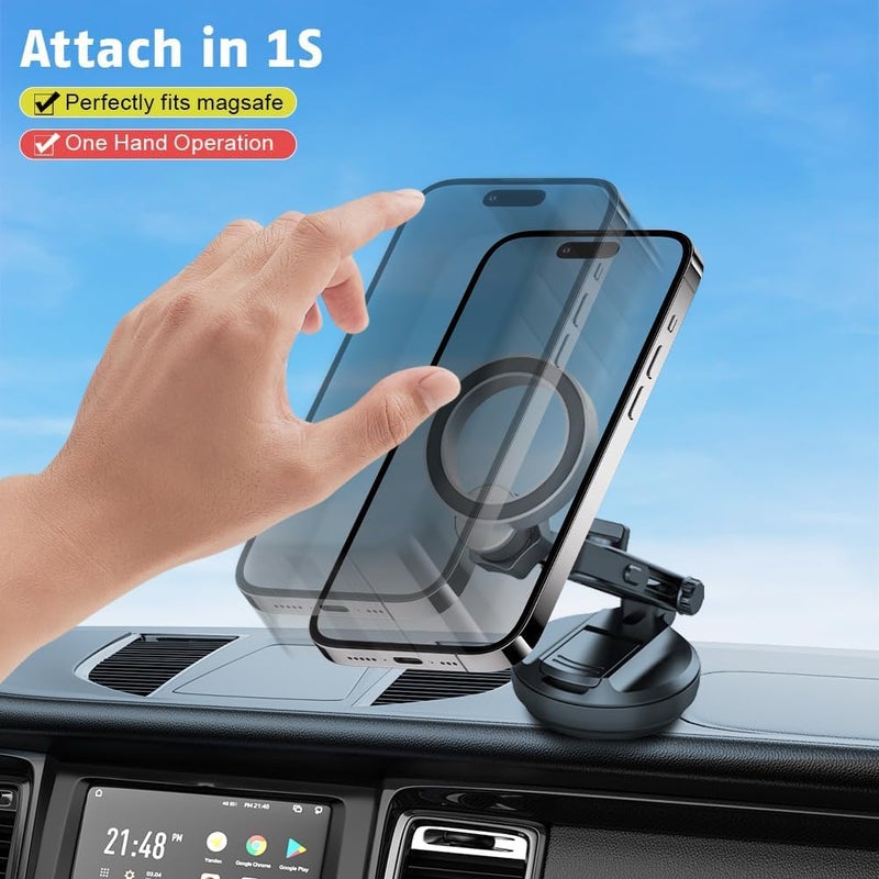 KASTWAVE Magnetic Phone Holder for Car – 360° Adjustable Vacuum Magnetic Suction Cup, Stretchable Car Mount for Smooth Surfaces, Compatible with iPhone and MagSafe Devices - Image 5