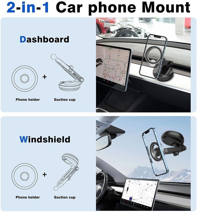 KASTWAVE Magnetic Phone Holder for Car – 360° Adjustable Vacuum Magnetic Suction Cup, Stretchable Car Mount for Smooth Surfaces, Compatible with iPhone and MagSafe Devices - Image 4