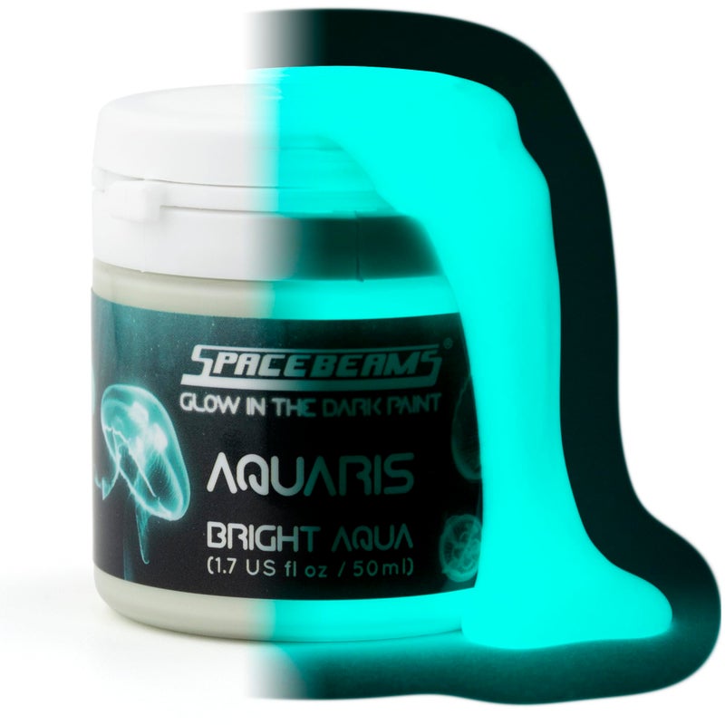 SpaceBeams Aquaris Glow in the Dark Paint (1.7 Fl Oz) Bright Aqua Glow (Light Blue/Turquoise), Non-Toxic, Water Based - Image 1