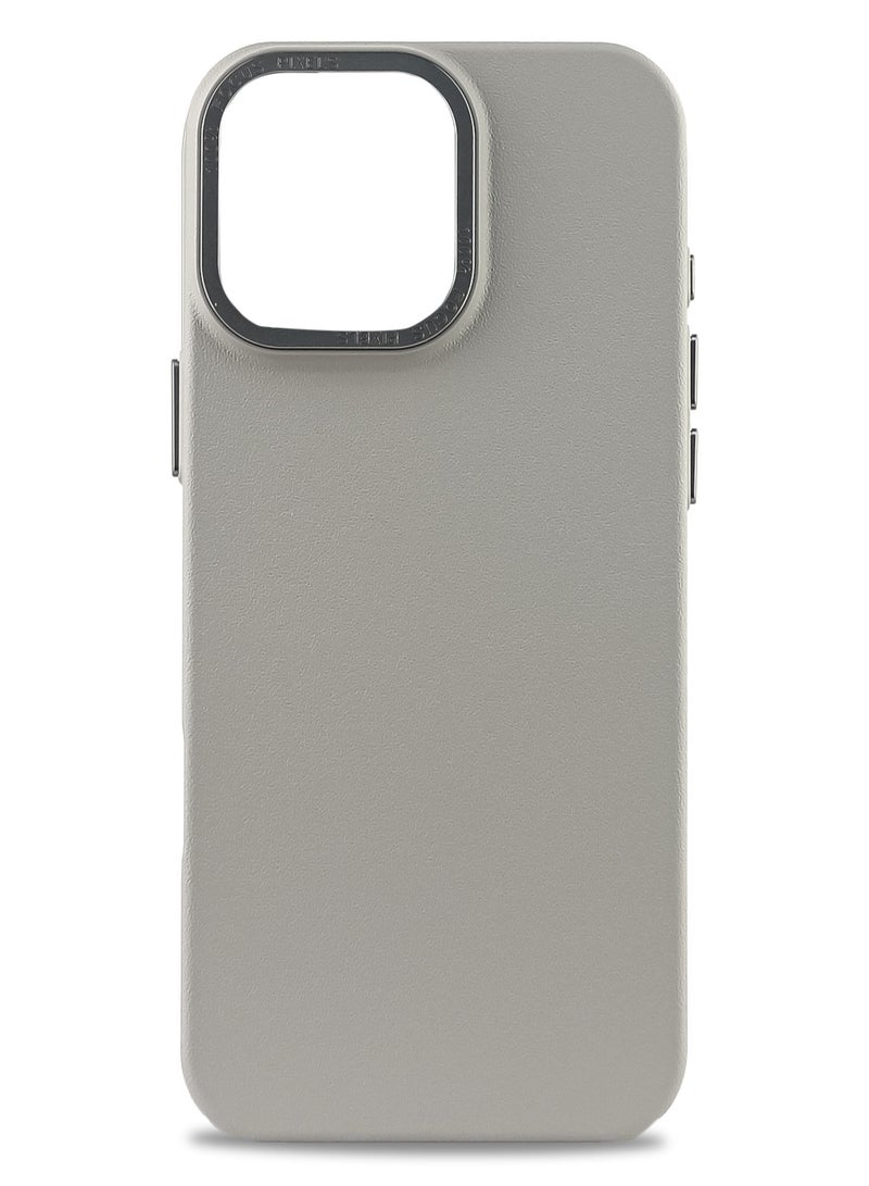 Luxury Lychee Leather Case Solid Color Ultra Slim Hard PC For iPhone 16 Pro (Titanium)