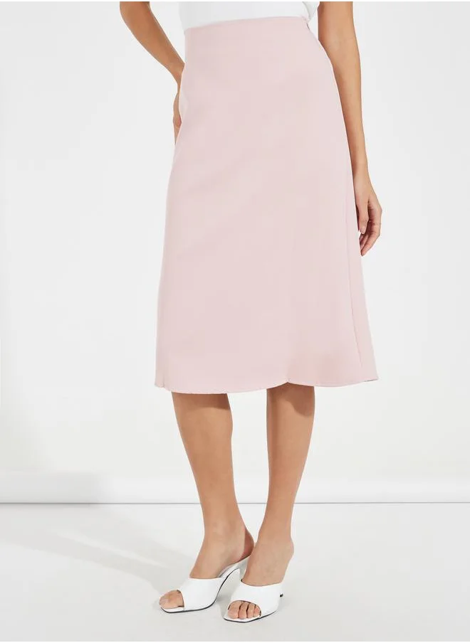 Styli Solid Straight Fit Midi Skirt with Concealed Zip