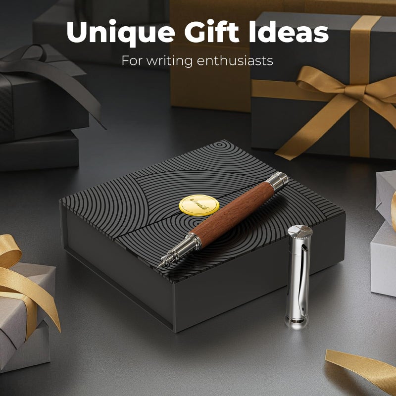 WEMATE Fountain Pen Set, Fine Nib with 20PCS 2.6MM Ink Cartridges(10 Black&10 Blue),1 Ink Converter, Nice Luxury pen for Men, Women, Cool Wooden Fountain Pen for Writing, Journaling, Calligraphy - Image 3