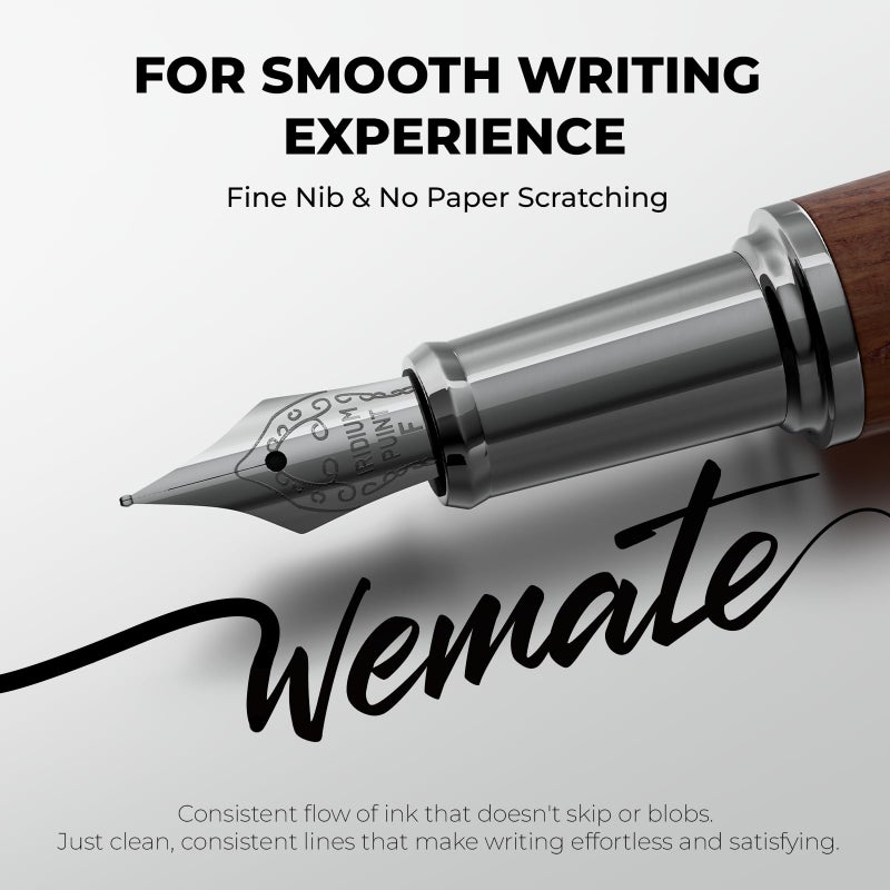 WEMATE Fountain Pen Set, Fine Nib with 20PCS 2.6MM Ink Cartridges(10 Black&10 Blue),1 Ink Converter, Nice Luxury pen for Men, Women, Cool Wooden Fountain Pen for Writing, Journaling, Calligraphy - Image 2