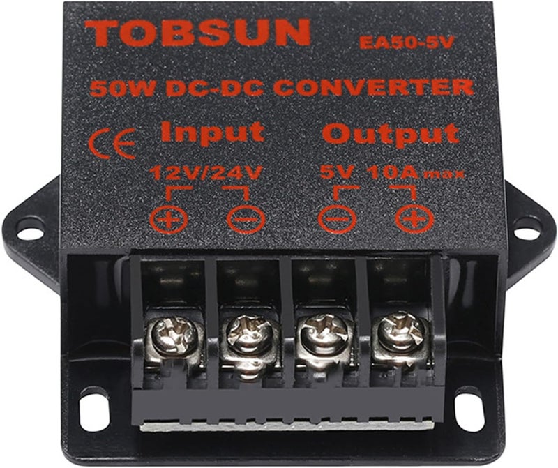MGGi محول ومنظم جهد من DC 12V/24V إلى 5V بقدرة 10A وطاقة 50W، محول تخفيض الجهد مقاوم للماء، مكون إمداد الطاقة، محول نوع “باك”، مصنوع من الألومنيوم. - Image 1