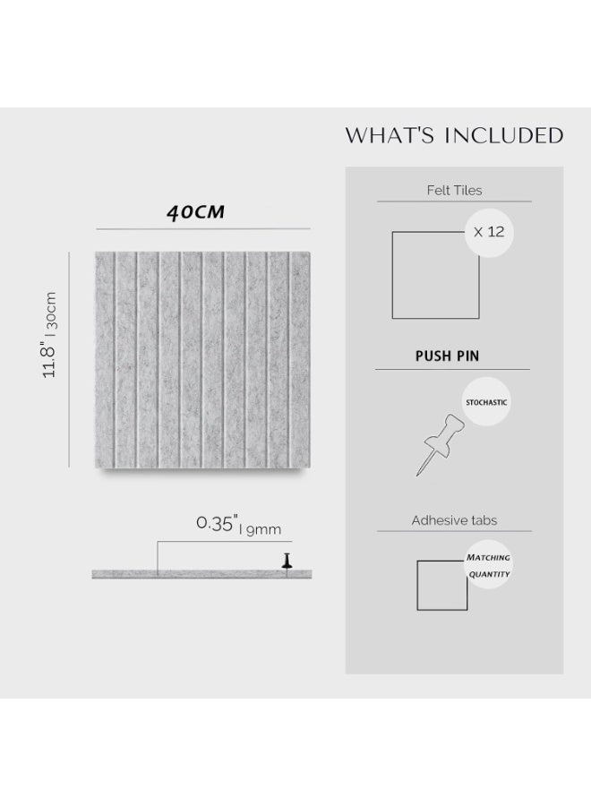 Relex 12 Pack Large Cork Board for Walls Black Felt Board, Slat Wall Paneling, Felt Bulletin Board Tiles for Office Wall Decor, Push pin Board Wall Organizer for Office (Grey) - Image 4