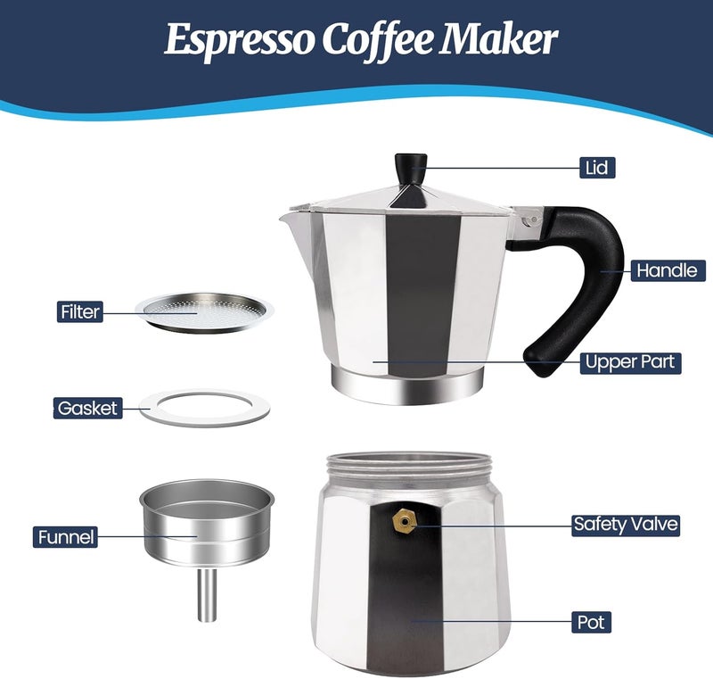 Supvision 3 Cup Moka Pot Aluminum 150ml Italian Coffee Maker Stovetop Espresso CoffeeMakers Mocha Pot Percolator for Electric Ceramic Stove Classic Greca Cafe Makers Portable for Easy Brewing - Image 3