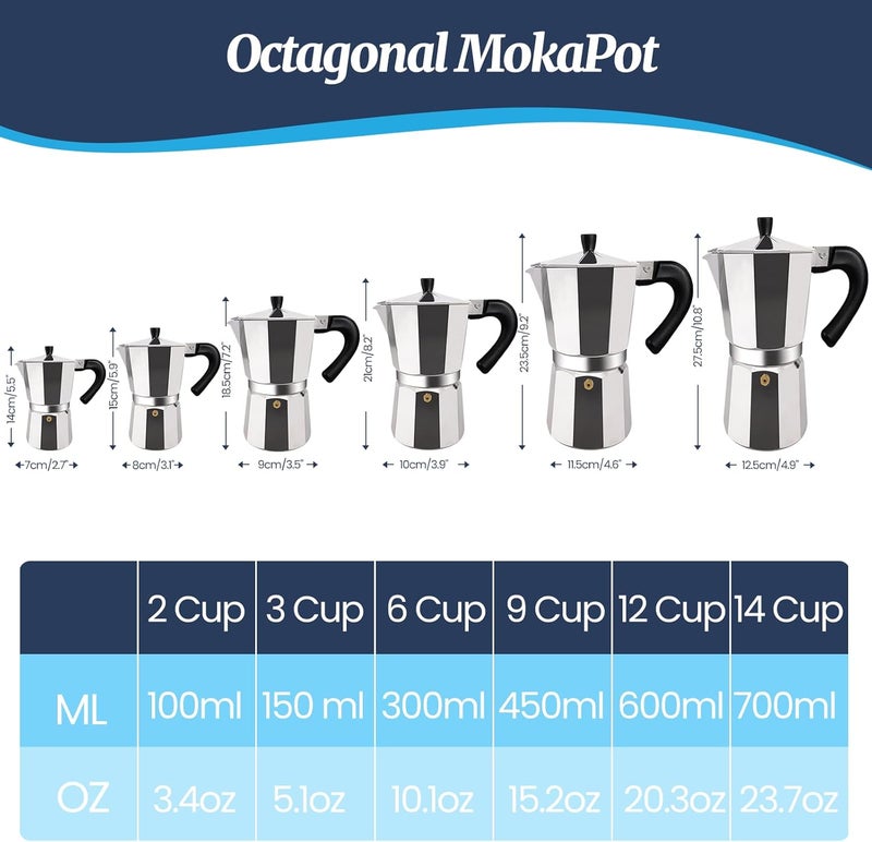Supvision 3 Cup Moka Pot Aluminum 150ml Italian Coffee Maker Stovetop Espresso CoffeeMakers Mocha Pot Percolator for Electric Ceramic Stove Classic Greca Cafe Makers Portable for Easy Brewing - Image 2