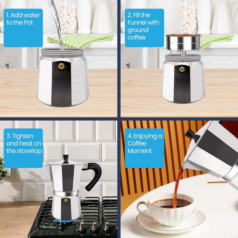 Supvision 3 Cup Moka Pot Aluminum 150ml Italian Coffee Maker Stovetop Espresso CoffeeMakers Mocha Pot Percolator for Electric Ceramic Stove Classic Greca Cafe Makers Portable for Easy Brewing - Image 5