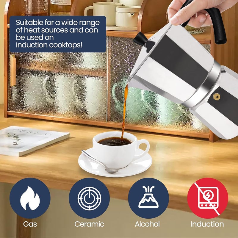 Supvision 3 Cup Moka Pot Aluminum 150ml Italian Coffee Maker Stovetop Espresso CoffeeMakers Mocha Pot Percolator for Electric Ceramic Stove Classic Greca Cafe Makers Portable for Easy Brewing - Image 4