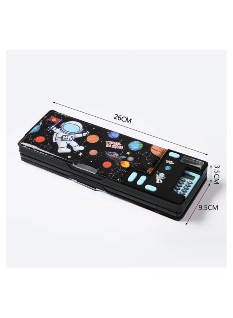 Pop Up Multifunction Pencil Case for Kids, with Calculator Sharpener Cute School Supplies Multifunction Stationery Organizer Space Gift for Kids Teens Black - Image 2