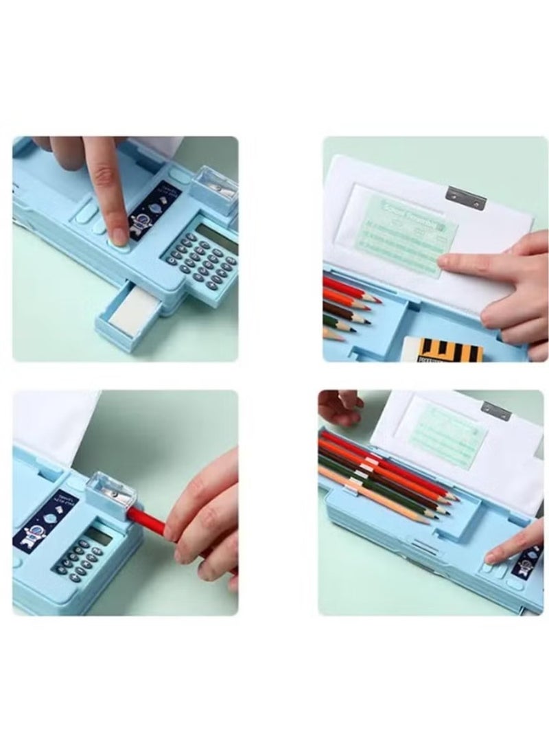Pop Up Multifunction Pencil Case for Kids, with Calculator Sharpener Cute School Supplies Multifunction Stationery Organizer Space Gift for Kids Teens Black - Image 3