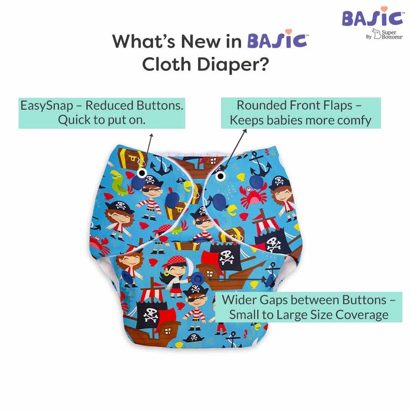 Superbottoms Basic Leakage-proof advanced cloth diapers for babies, High Absorbent 100% cotton 1 reusable diaper and 1 insert pad Combo Pack washable cloth diaper 3M -3Years Adjustable, Reduces Rash - Image 2