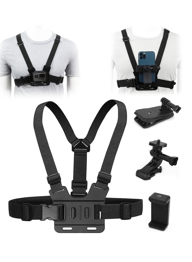 Camera Chest Mount Strap Harness Fit for AKASO DJI Osmo Adjustable Cell Phone with Sports Installation Bracket kit Mobile Bracket Backpack Clip Holder  - Image 1