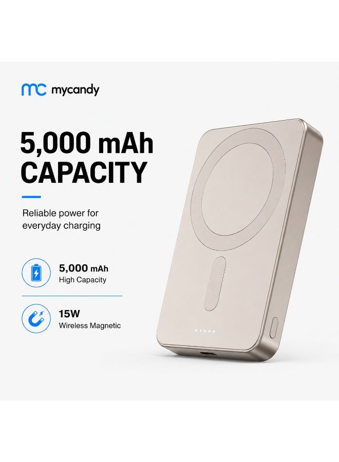 MYCANDY Pb-D250M Mini Magpower 5000Mah 15W Wireless Magnetic Power Bank, Titanium Titanium - Image 1
