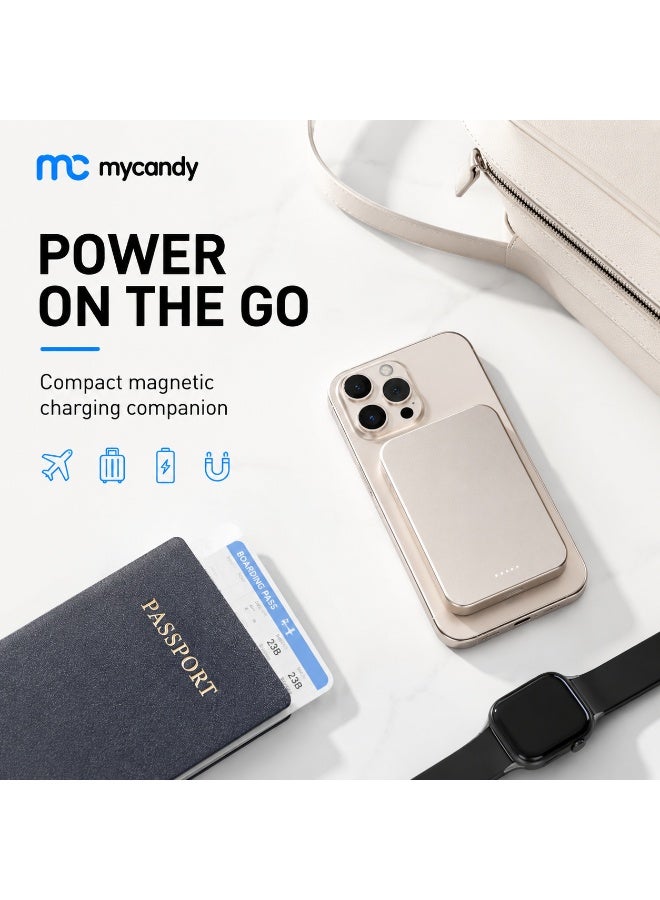 MYCANDY Pb-D250M Mini Magpower 5000Mah 15W Wireless Magnetic Power Bank, Titanium Titanium - Image 2