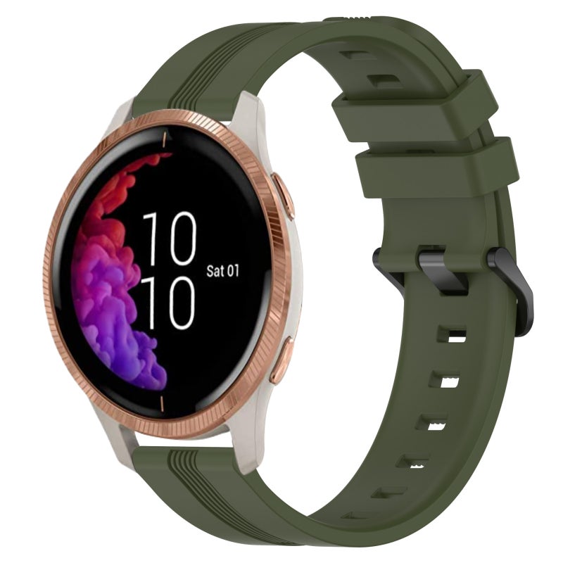 S-TOP For Garmin Venu 20mm Concave Striped Slicone Watch Band(Army Green) - Image 1