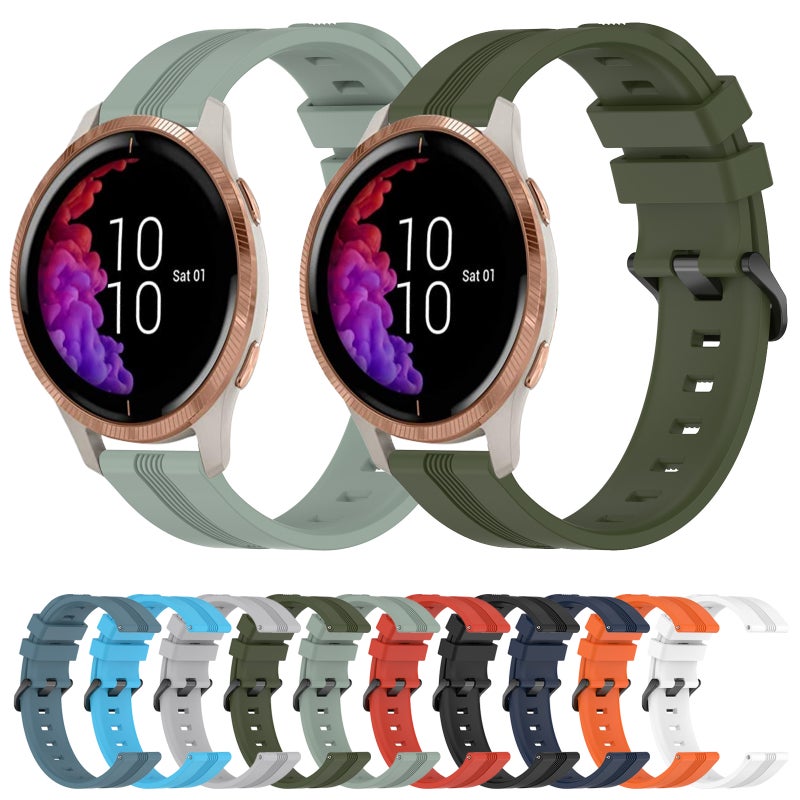 S-TOP For Garmin Venu 20mm Concave Striped Slicone Watch Band(Army Green) - Image 3