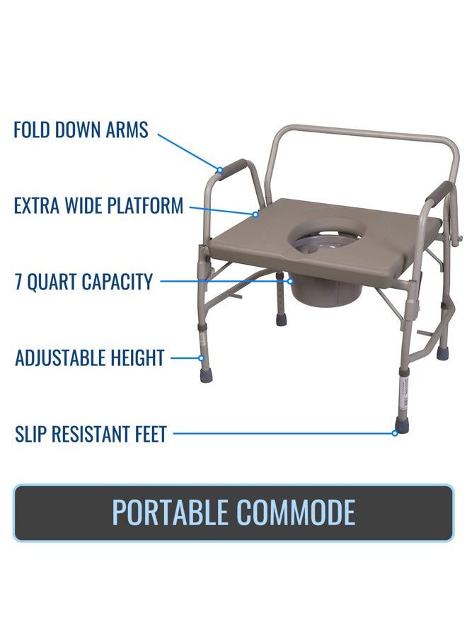 DMI Bedside Commode, Portable Toilet, Commode Chair, Raised Toilet Seat with Handles, Holds up to 500 Pounds with Included 7 qt Commode Bucket, Adjustable from 19-23 Inches, Extra Wide Commode - Image 2