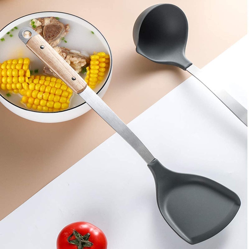 HomeAra HomeAra Premium Stainless Steel Wok Spatula with NonStick Silicone Coating HeatResistant Wood Handle CorrosionResistant and Durable Kitchen Utensil for Wok Cooking Pack of1 Spatula - Image 3