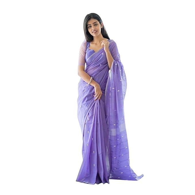 C J Enterprise Women's Banarasi Pure Kanjivaram Silk Linen Cotton Saree for Wedding Soft Design Wear handloom Pattu Sarees Latest Sari With Blouse Piece sadi new ladies 2023 Party 2024 (lavender blue) - Image 4