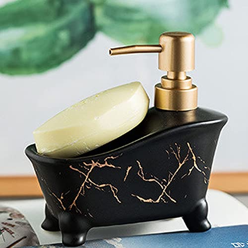 FabSeasons Luxury Bathtub-Shaped Ceramic Dish Soap Dispenser, Soap Dish Tray Hand Soap Dispenser,- Practical & Decorative Tabletop Dispenser, 415 Ml (Black,White,Green) - Image 3