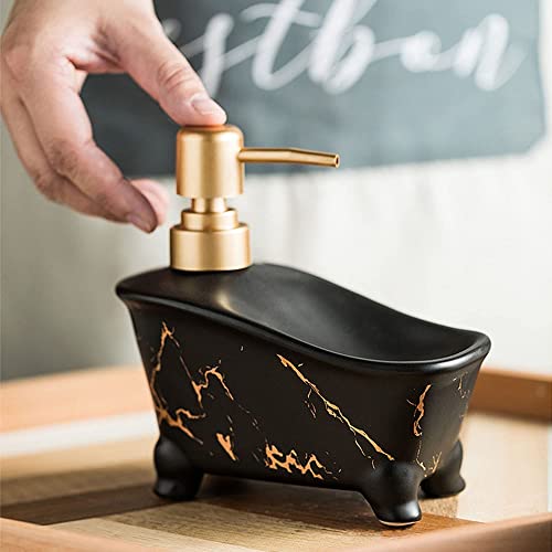 FabSeasons Luxury Bathtub-Shaped Ceramic Dish Soap Dispenser, Soap Dish Tray Hand Soap Dispenser,- Practical & Decorative Tabletop Dispenser, 415 Ml (Black,White,Green) - Image 2
