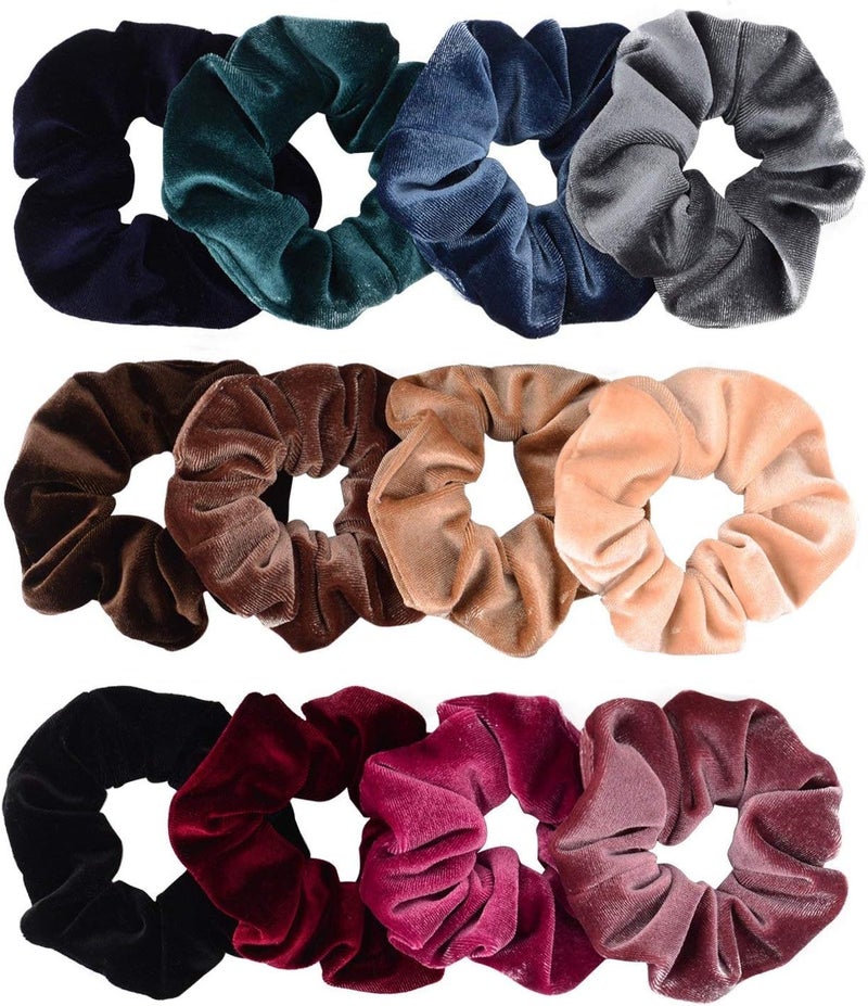 Whaline 12 Pack Hair Scrunchies Premium Velvet Scrunchy Elastic Hair Bands for Girls Women Hair Accessories 12 Colors