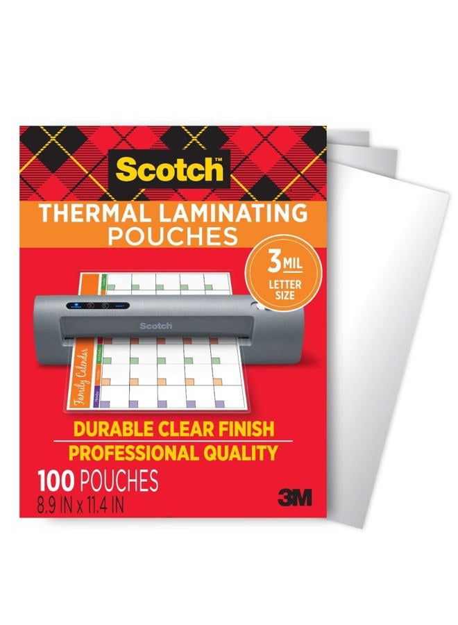 Scotch  Thermal Laminating Pouches, 100-Pack, 8.9 X 11.4 Inches, Letter Size Sheets (Tp3854-100) - Image 1
