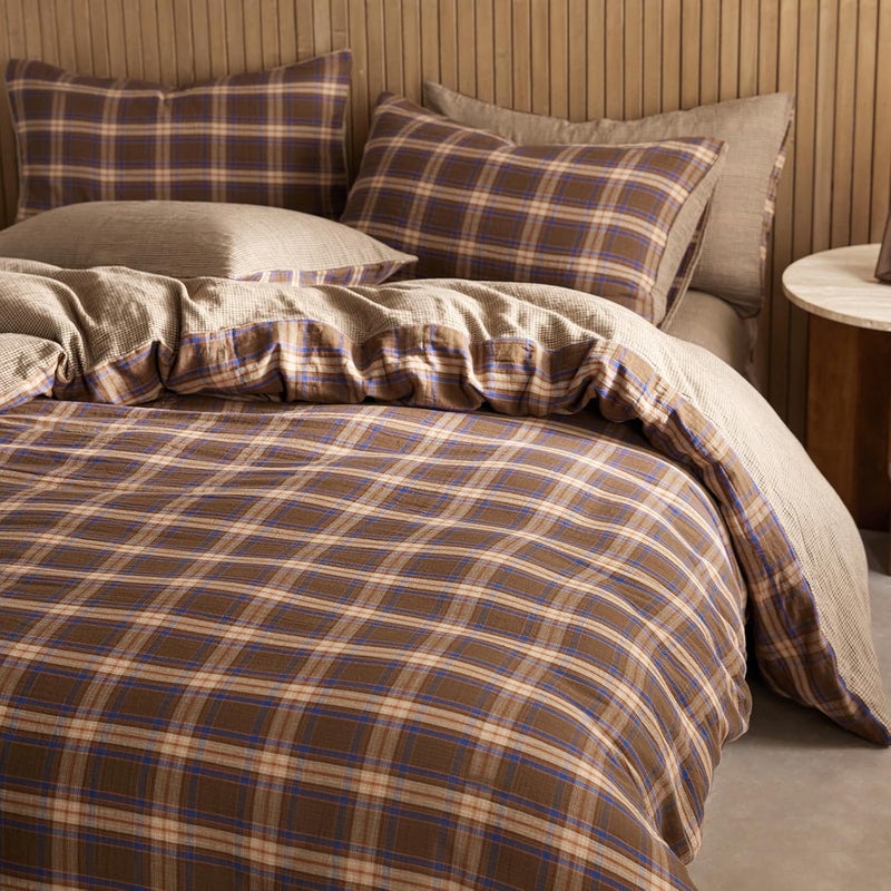 EAVD Vintage Style Brown Plaid Duvet Cover Twin Soft 100% Muslin Cotton Brown Green Blue Grid Checkered Plaid Bedding Set with 2 Pillowcases Reversible Farmhouse Gingham Duvet Cover with Zipper - Image 2