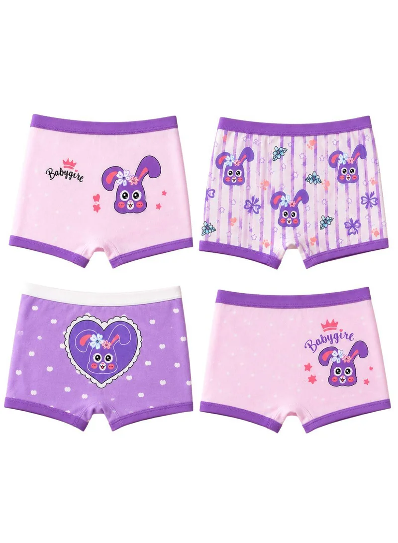 Babyqlo Girls Purple Bunny Printed Brief Pack of 4