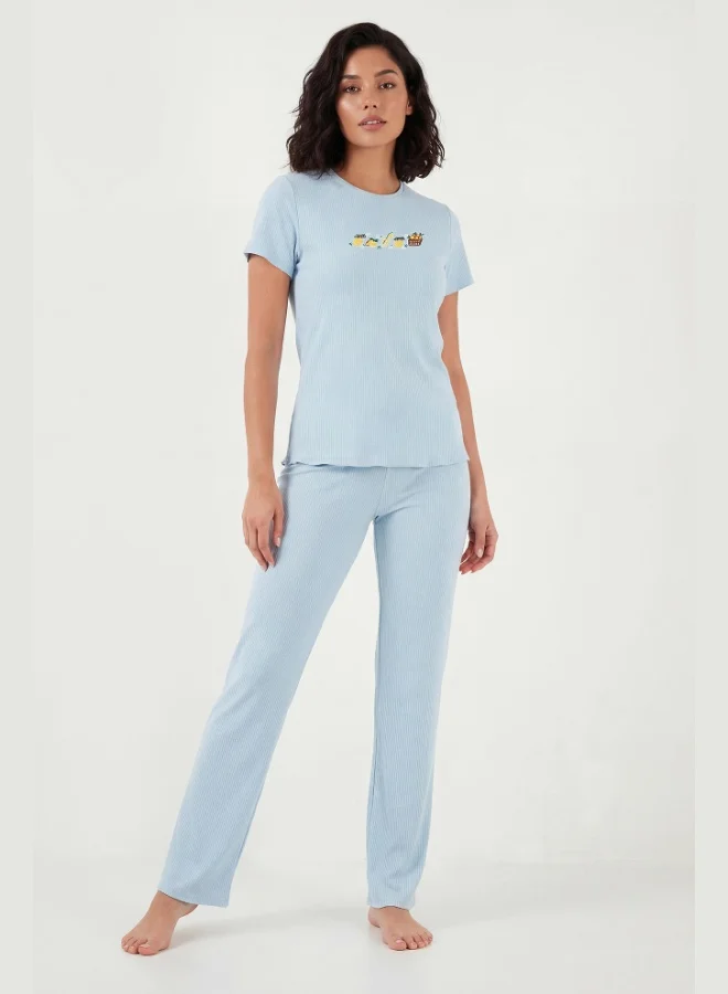 ليلا Lela Regular Fit Patterned Crew Neck Short Sleeve Pajama Set Women's PAJAMA SET 65770823