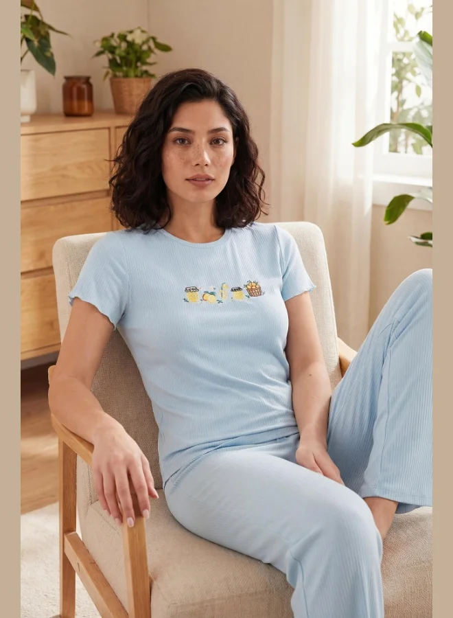 ليلا Lela Regular Fit Patterned Crew Neck Short Sleeve Pajama Set Women's PAJAMA SET 65770823