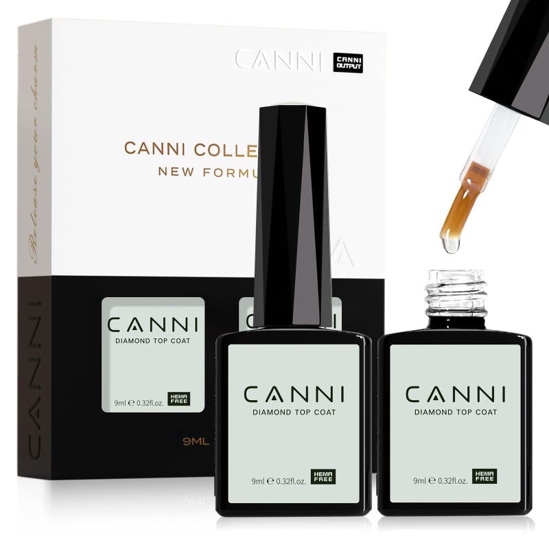 CANNI 2 Pcs No Wipe Gel Top Coat Set- High Gloss Shiny Long Lasting Top Coat Clear Gel Nail Polish Kit, Soak Off Nail Art Home and Professional Manicure - Image 1