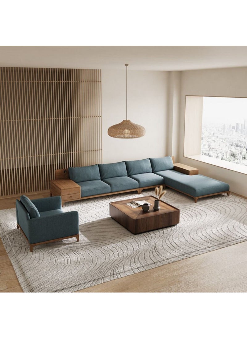 Homzmart Swedish Wood and Linen Living Room Set 2 Pieces - Blue  - Image 1