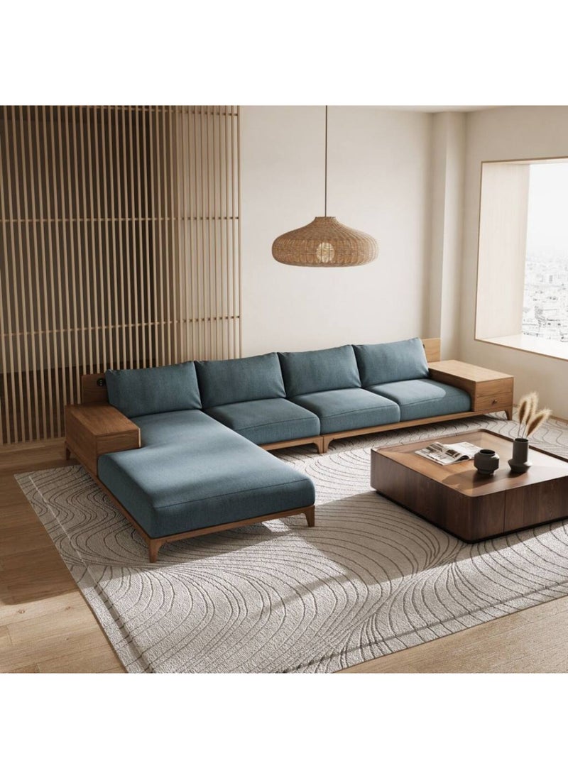 Homzmart Swedish Wood and Linen Living Room Set 2 Pieces - Blue  - Image 4