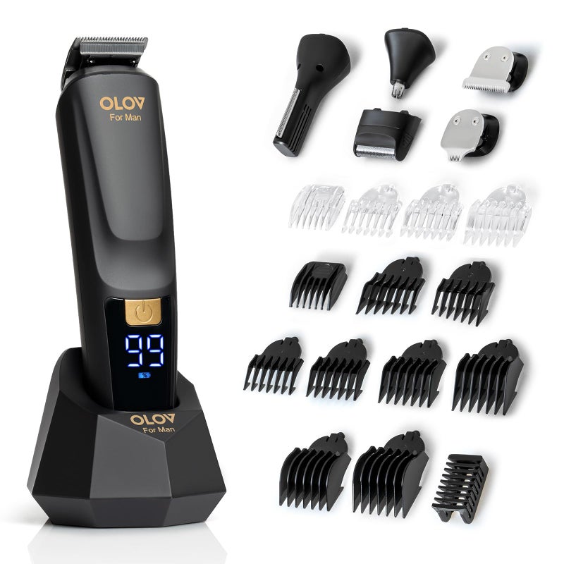 OLOV For Man ماكينة تشذيب اللحية، مجموعة العناية الشاملة للرجال مع ماكينة تشذيب للحية والأنف والجسم والفخذ والوجه، ماكينة حلاقة كهربائية لاسلكية للشعر، أسود - Image 1