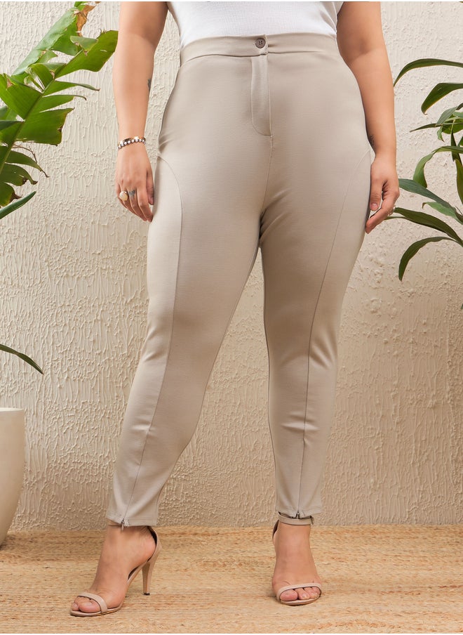 SASSAFRAS Plus Size Solid Flat Front Mom Fit Pants  - Image 1