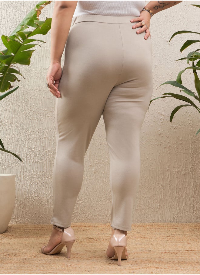 SASSAFRAS Plus Size Solid Flat Front Mom Fit Pants  - Image 5