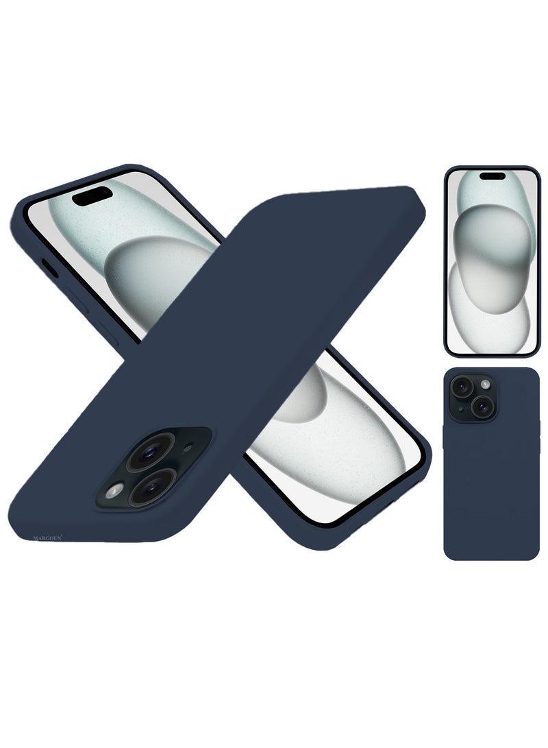 CATANES غطاء سيليكون لجهاز آبل آيفون 15 بلس، غطاء واقي نحيف مع بطانة من الألياف الدقيقة، حماية من السقوط - أزرق داكن - Image 5