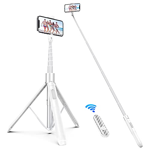 ATUMTEK 60" Selfie Stick Tripod, All in One Extendable Phone Tripod Stand with Bluetooth Remote 360° Rotation for iPhone and Android Phone Selfies, Video Recording, Vlogging, Live Streaming, White - Image 1
