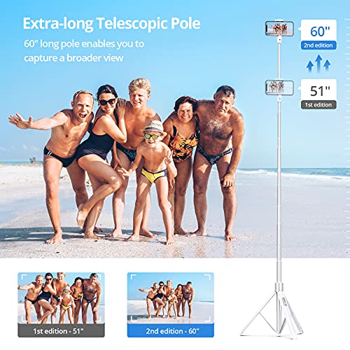 ATUMTEK 60" Selfie Stick Tripod, All in One Extendable Phone Tripod Stand with Bluetooth Remote 360° Rotation for iPhone and Android Phone Selfies, Video Recording, Vlogging, Live Streaming, White - Image 4